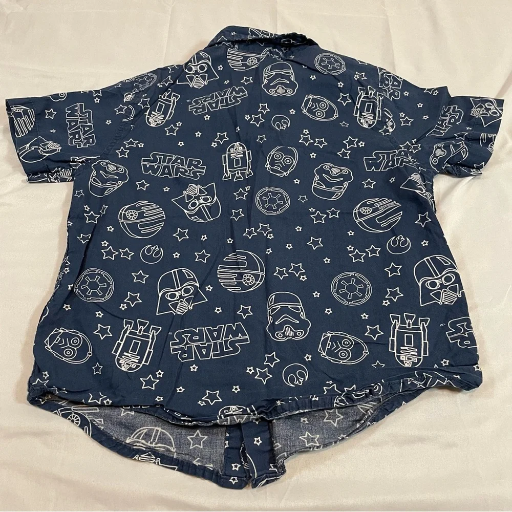 Gymboree Gym Friends Star Wars Boys Navy Blue Button‎ Down Shirt Size S 5-6